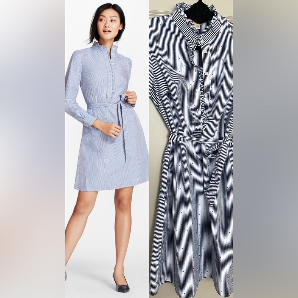 Ruffle Collar Polka Dot Dobby Stripped Shirt Dress - Brooks Brothers